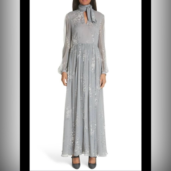 CO Floral Print Crinkle Chiffon Tie Neck Dress size M - Picture 2 of 13